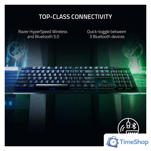 Клавиатура Razer Deathstalker V2 Pro Wireless (черный, Razer Low Profile Optical Purple, нет кириллицы) - Изображение №9 — Интернет-магазин Time-Shop