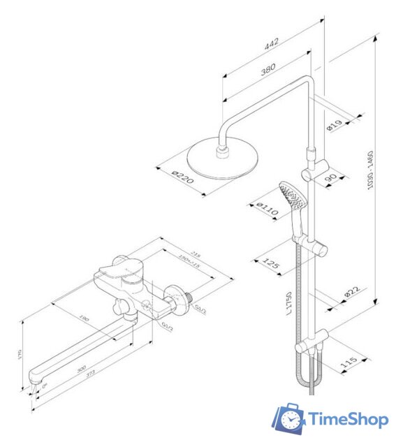 Душевая система  AM.PM X-Joy F40885A94 - Изображение №2 — Интернет-магазин Time-Shop