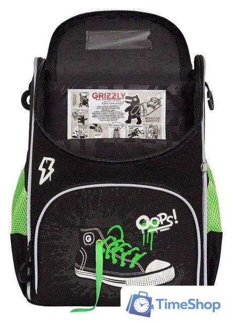 Школьный рюкзак Grizzly RAm-585-8 (черный/салатовый) - Изображение №3 — Интернет-магазин Time-Shop