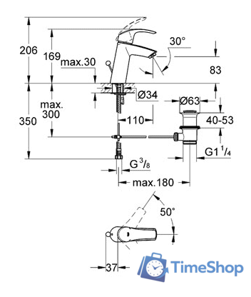 Смеситель Grohe Eurosmart 23322001 - Изображение №2 — Интернет-магазин Time-Shop