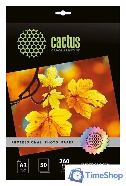 Фотобумага CACTUS суперглянцевая A3 260г/м2 50 л Prof CS-HGA326050 - Изображение №1 — Интернет-магазин Time-Shop