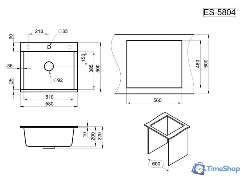 Кухонная мойка Granula ES-5804 (шварц) - Изображение №5 — Интернет-магазин Time-Shop