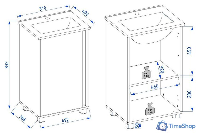  Lauter Тумба под умывальник Nika 49 (белый/черный) - Изображение №5 — Интернет-магазин Time-Shop