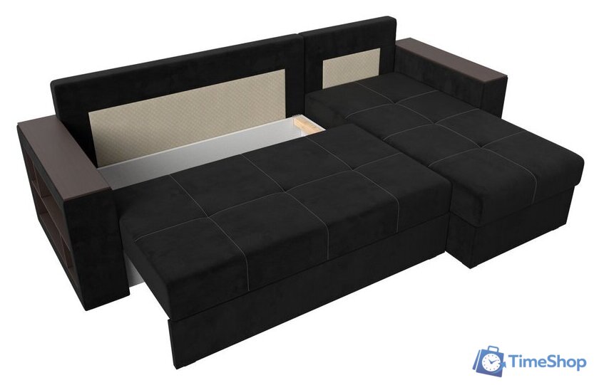 Угловой диван Лига диванов Дубай лайт правый 114153 (велюр черный) - Изображение №7 — Интернет-магазин Time-Shop