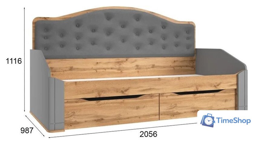 Кровать-тахта Modula Карпин INV01KM-2S-2056/987/1116(06) (серый/дуб натюрель/серый ткань) - Изображение №5 — Интернет-магазин Time-Shop