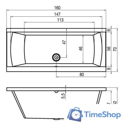 Ванна Riho Julia 160x70 (без ножек) - Изображение №2 — Интернет-магазин Time-Shop