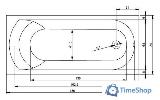 Ванна Riho Miami 180x80 (с ножками) - Изображение №2 — Интернет-магазин Time-Shop