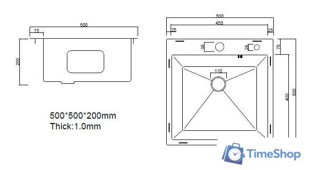 Кухонная мойка ARFEKA Eco AR 500*500 Satin Decor - Изображение №7 — Интернет-магазин Time-Shop