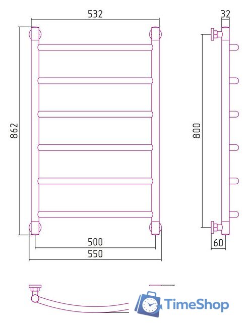 Полотенцесушитель Сунержа Галант+ 800x500 31-0200-8050 - Изображение №3 — Интернет-магазин Time-Shop
