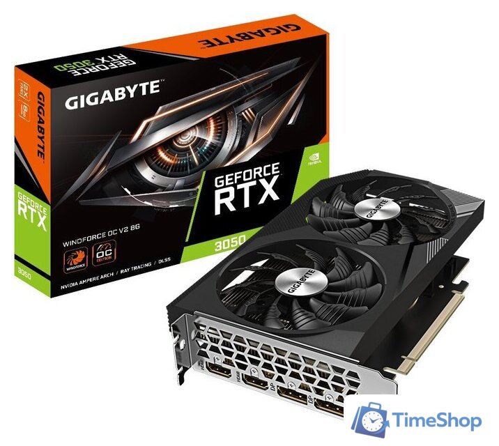 Видеокарта Gigabyte GeForce RTX 3050 Windforce OC V2 8G GV-N3050WF2OCV2-8GD - Изображение №2 — Интернет-магазин Time-Shop