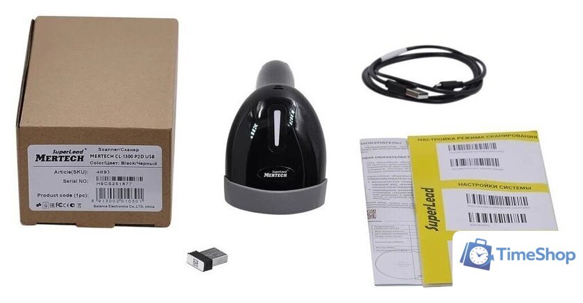 Сканер штрих-кодов Mertech CL-1300 GS BLE Dongle P2D USB (черный) - Изображение №2 — Интернет-магазин Time-Shop