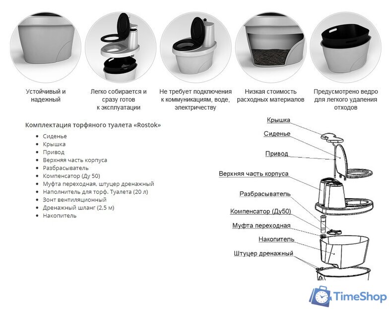 Биотуалет Rostok 206.1000.004.0 (белый гранит) - Изображение №2 — Интернет-магазин Time-Shop