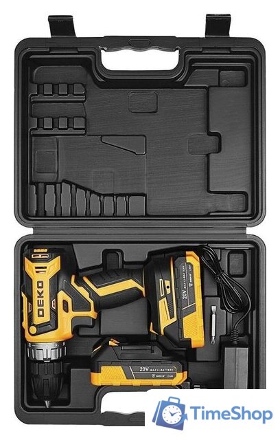 Дрель-шуруповерт Deko DKCD20-Li 085-1123 (с 2-мя АКБ, кейс) - Изображение №2 — Интернет-магазин Time-Shop