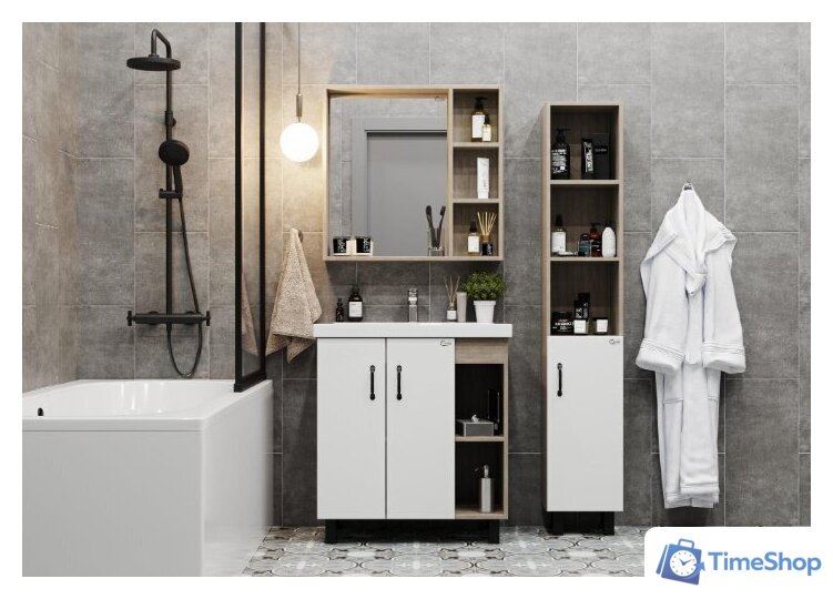  Onika Тумба под умывальник Тимбер 70.10 107056 (белый матовый/дуб сонома) - Изображение №3 — Интернет-магазин Time-Shop