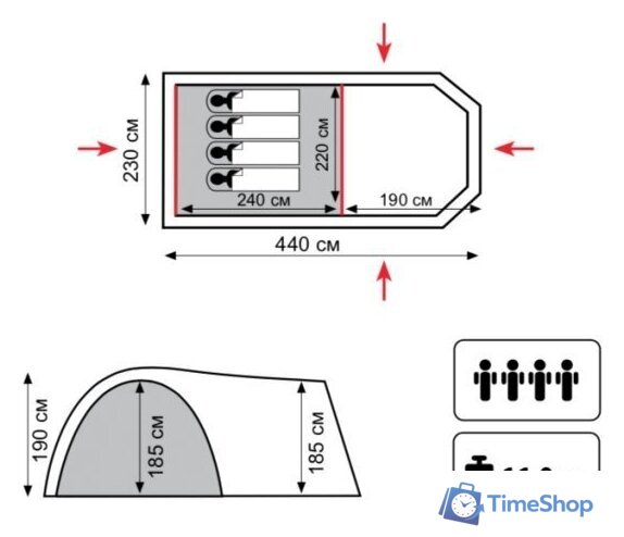 Кемпинговая палатка TRAMP Anaconda 4 v2 - Изображение №2 — Интернет-магазин Time-Shop