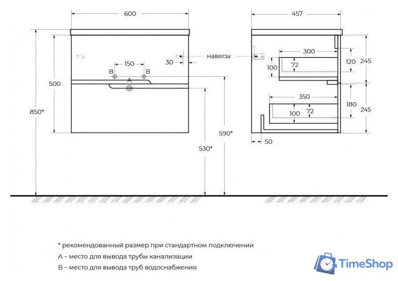  Cezares Тумба под умывальник DUET-N-600-2C-SO-BL DUET-N - Изображение №2 — Интернет-магазин Time-Shop