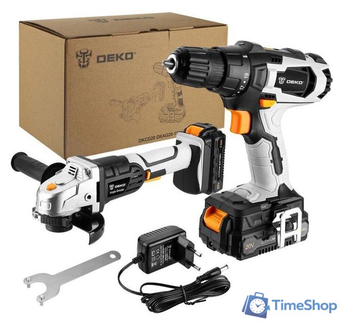  Deko DKCD20 Set 2 063-4204 (шуруповерт, болгарка, 2 АКБ) - Изображение №1 — Интернет-магазин Time-Shop