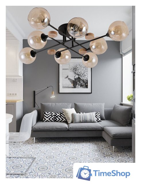 Люстра средней высоты Mirastyle MH-1491B/8 BK+WOOD - Изображение №7 — Интернет-магазин Time-Shop