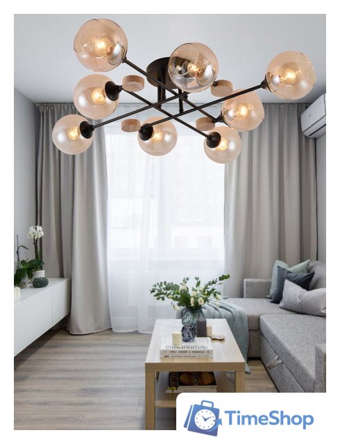 Люстра средней высоты Mirastyle MH-1491B/8 BK+WOOD - Изображение №5 — Интернет-магазин Time-Shop