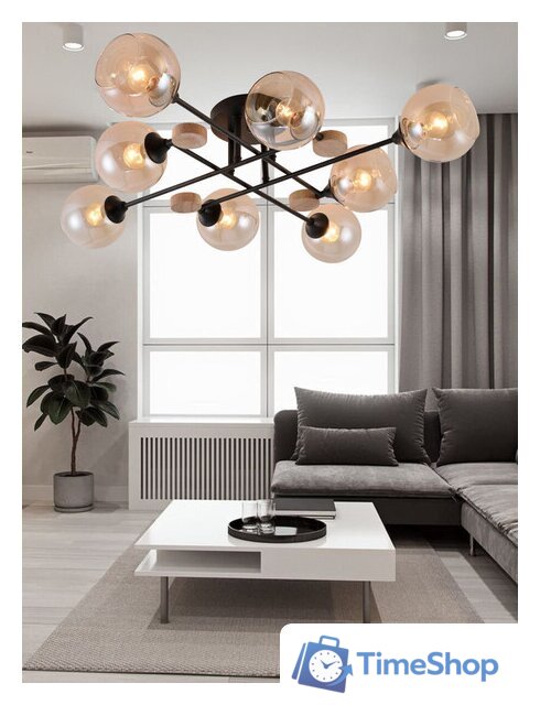 Люстра средней высоты Mirastyle MH-1491B/8 BK+WOOD - Изображение №6 — Интернет-магазин Time-Shop