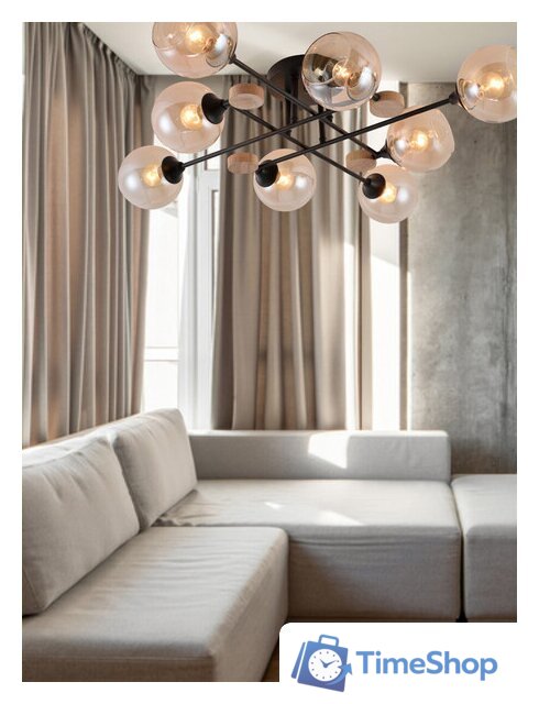 Люстра средней высоты Mirastyle MH-1491B/8 BK+WOOD - Изображение №9 — Интернет-магазин Time-Shop