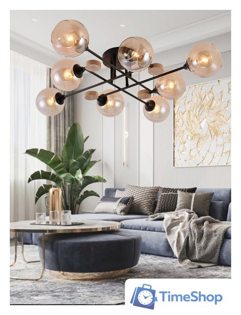 Люстра средней высоты Mirastyle MH-1491B/8 BK+WOOD - Изображение №8 — Интернет-магазин Time-Shop