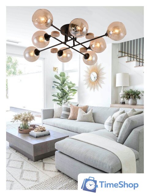 Люстра средней высоты Mirastyle MH-1491B/8 BK+WOOD - Изображение №10 — Интернет-магазин Time-Shop