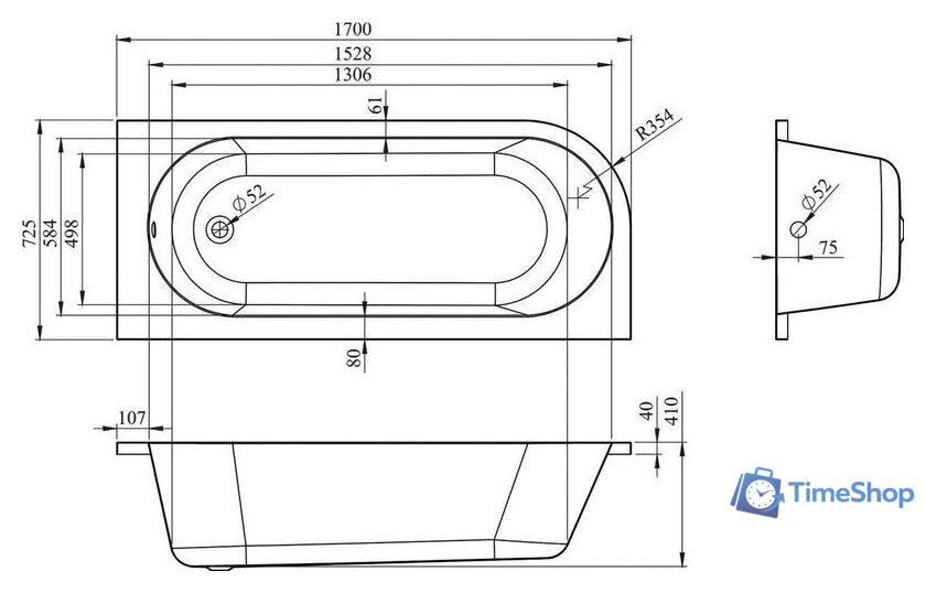 Ванна Lavinia Boho Art II 170х72,5 3713170R - Изображение №4 — Интернет-магазин Time-Shop