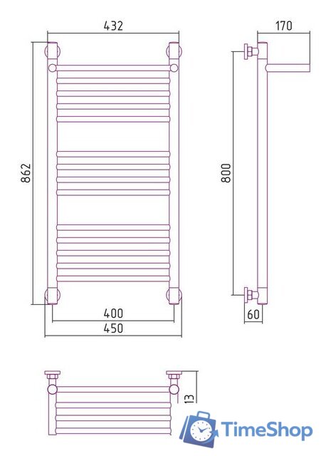 Полотенцесушитель Сунержа Богема с полкой+ 800х400 071-0223-8040 - Изображение №3 — Интернет-магазин Time-Shop