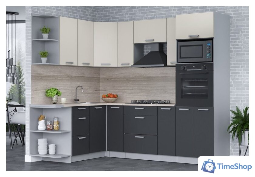 Готовая кухня Интерлиния Мила Лайт 1.68x2.4 левая (персидский жемчуг/антрацит/травертин серый) - Изображение №3 — Интернет-магазин Time-Shop