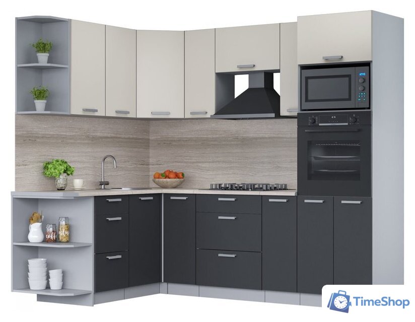 Готовая кухня Интерлиния Мила Лайт 1.68x2.4 левая (персидский жемчуг/антрацит/травертин серый) - Изображение №1 — Интернет-магазин Time-Shop