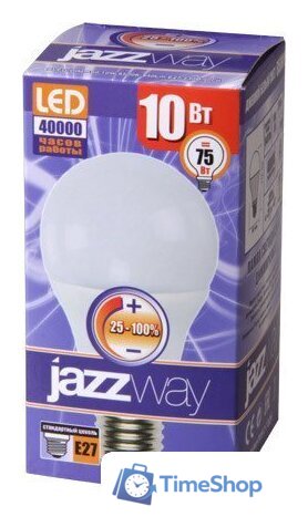 Светодиодная лампочка JAZZway PLED-DIM A60 E27 10 Вт 3000 К (диммируемая) [A60 10w 3000K] - Изображение №2 — Интернет-магазин Time-Shop