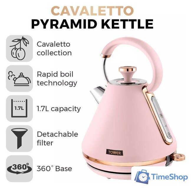 Электрический чайник Tower Cavaletto Pyramid T10044PNK - Изображение №2 — Интернет-магазин Time-Shop