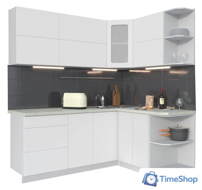 Готовая кухня Интерлиния Мила Матте 1.5x2.0 А правая (белый-белый-опал светлый) - Изображение №1 — Интернет-магазин Time-Shop