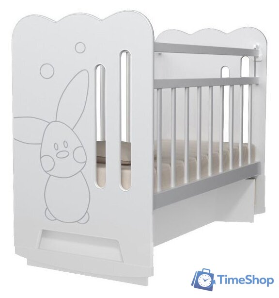 Классическая детская кроватка VDK Sweet Rabbit колесо-качалка с маятником (белый) - Изображение №1 — Интернет-магазин Time-Shop