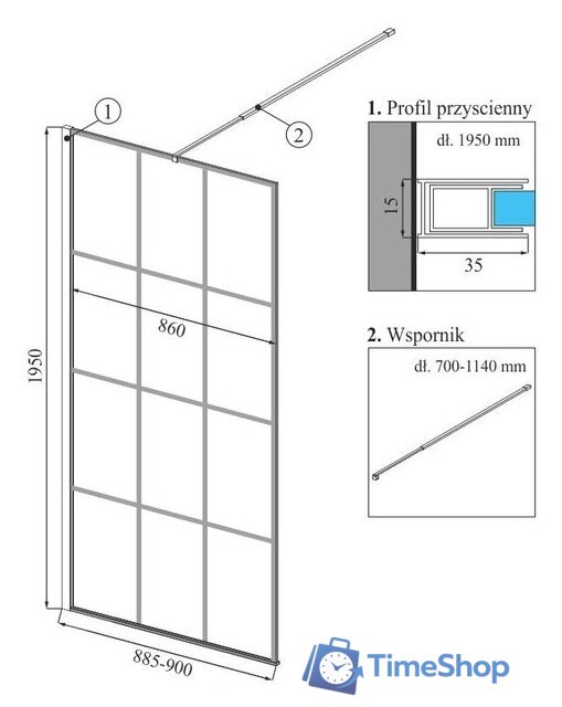 Душевая стенка Calani Soleo Walk In 90x195 CAL-K6010 (черный/прозрачное стекло) - Изображение №5 — Интернет-магазин Time-Shop
