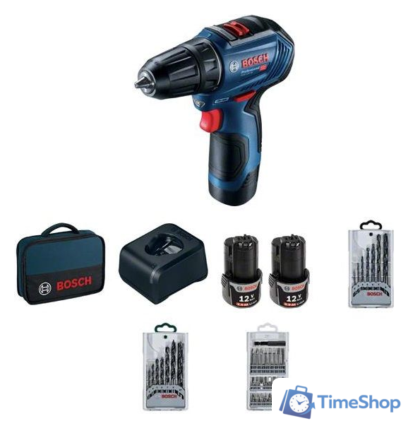 Дрель-шуруповерт Bosch GSR 12V-30 Professional 06019G9001 (с 2-мя АКБ, сумка, набор оснастки) - Изображение №1 — Интернет-магазин Time-Shop