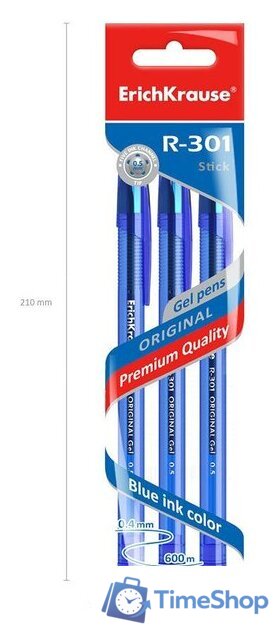 Набор гелевых ручек Erich Krause R-301 Original Gel Stick синий 42723 (3 шт) - Изображение №5 — Интернет-магазин Time-Shop