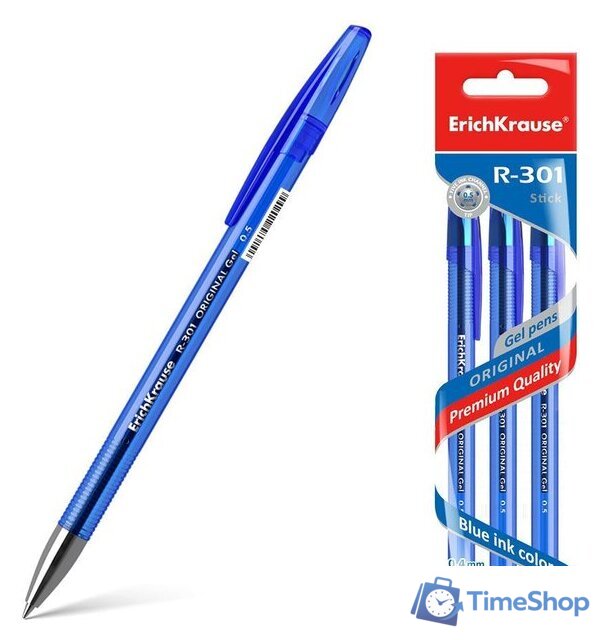 Набор гелевых ручек Erich Krause R-301 Original Gel Stick синий 42723 (3 шт) - Изображение №1 — Интернет-магазин Time-Shop