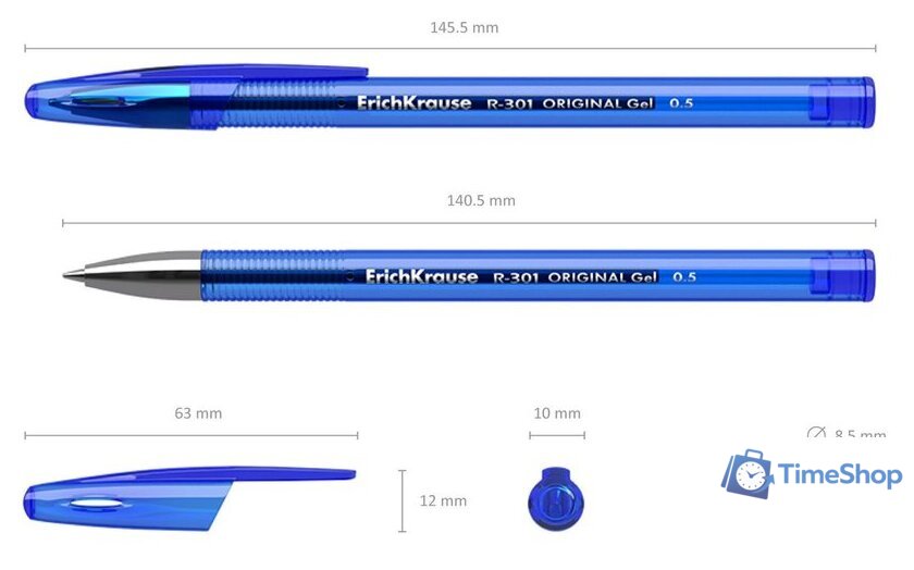 Набор гелевых ручек Erich Krause R-301 Original Gel Stick синий 42723 (3 шт) - Изображение №4 — Интернет-магазин Time-Shop