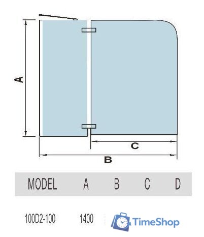 Стеклянная шторка для ванны WeltWasser WW 100D2-100 - Изображение №2 — Интернет-магазин Time-Shop