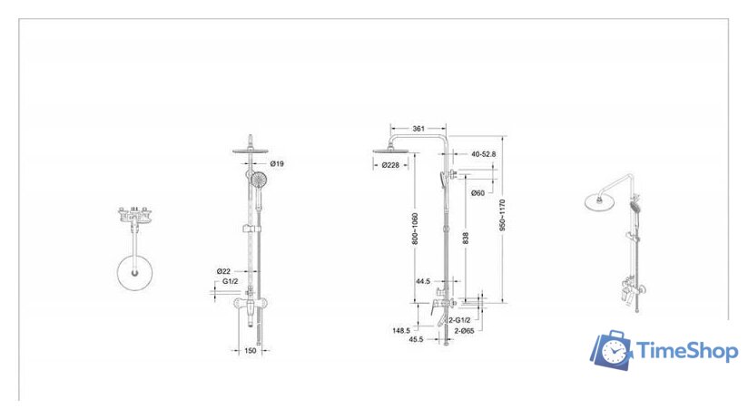 Душевая система  Bravat Rhein F6429564BW-A-ENG - Изображение №2 — Интернет-магазин Time-Shop
