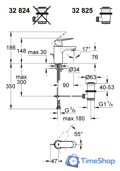 Смеситель Grohe Eurosmart Cosmopolitan 32824000 - Изображение №2 — Интернет-магазин Time-Shop