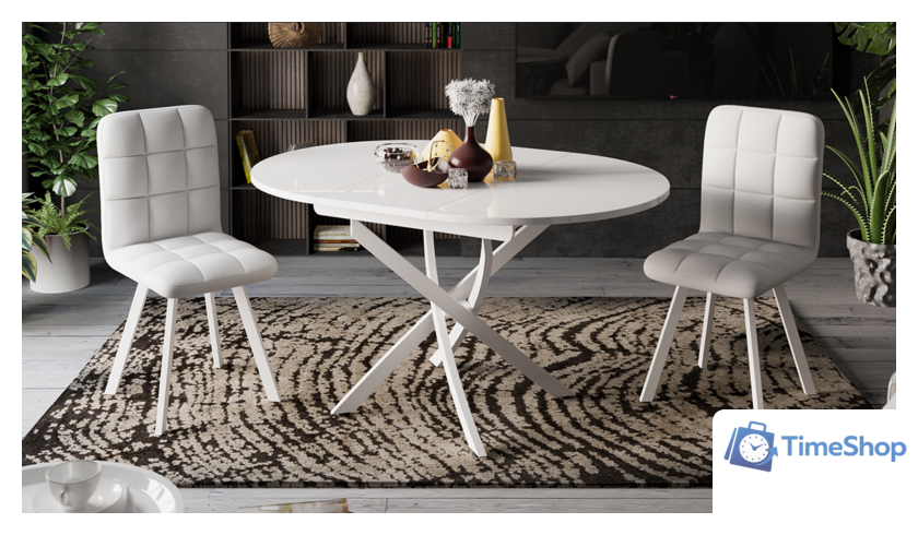 Кухонный стол Трия Diamond тип 3 КМ+02.68.000.168 (белый муар-белый глянец) - Изображение №2 — Интернет-магазин Time-Shop