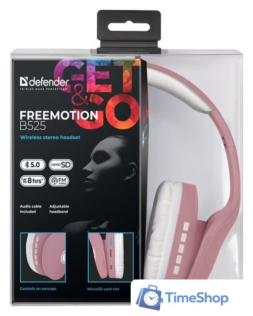 Наушники Defender FreeMotion B525 (розовый/белый) - Изображение №6 — Интернет-магазин Time-Shop