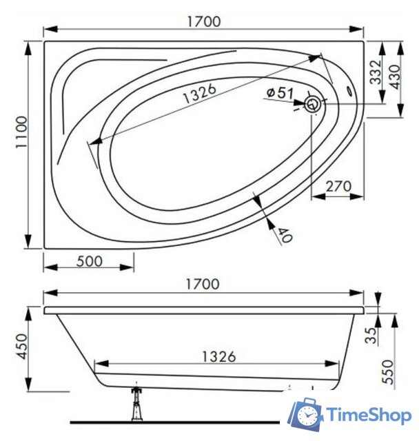Ванна VagnerPlast Hapi 170x110 (правая) - Изображение №3 — Интернет-магазин Time-Shop