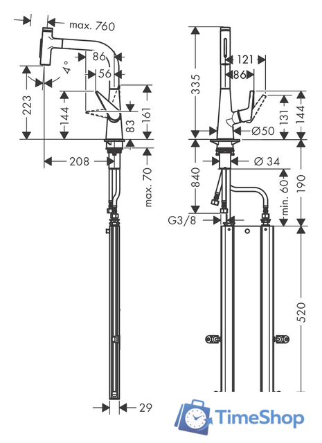 Смеситель Hansgrohe Talis Select M51 73868000 - Изображение №3 — Интернет-магазин Time-Shop