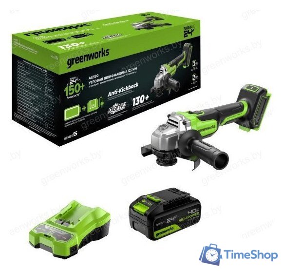 Угловая шлифмашина Greenworks AG590 3201007CUB (с 1-им АКБ, сумка) - Изображение №2 — Интернет-магазин Time-Shop