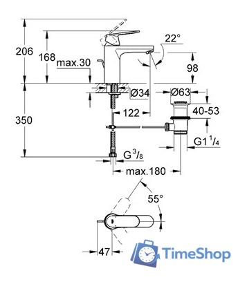 Смеситель Grohe Eurosmart Cosmopolitan 23325000 - Изображение №2 — Интернет-магазин Time-Shop