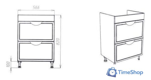  Viant Тумба с умывальником Лима Como 60 VLIM60CO-T2Y+S-UM-COM60/1-w - Изображение №6 — Интернет-магазин Time-Shop